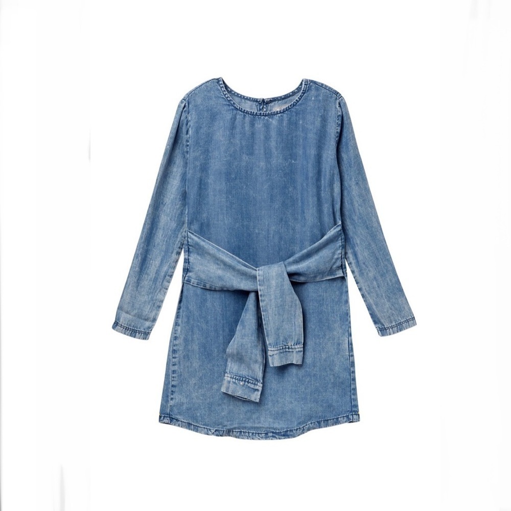 TRACTR NORDSTROM Big Girls Tie Front Blue Dress